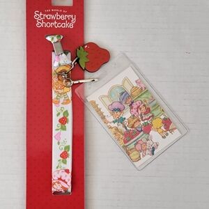 Strawberry Shortcake Lanyard with Strawberry Charm - Pink & Red
